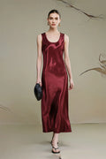 Satin Sleeveless Scoop-Neck Tank Midi Dress