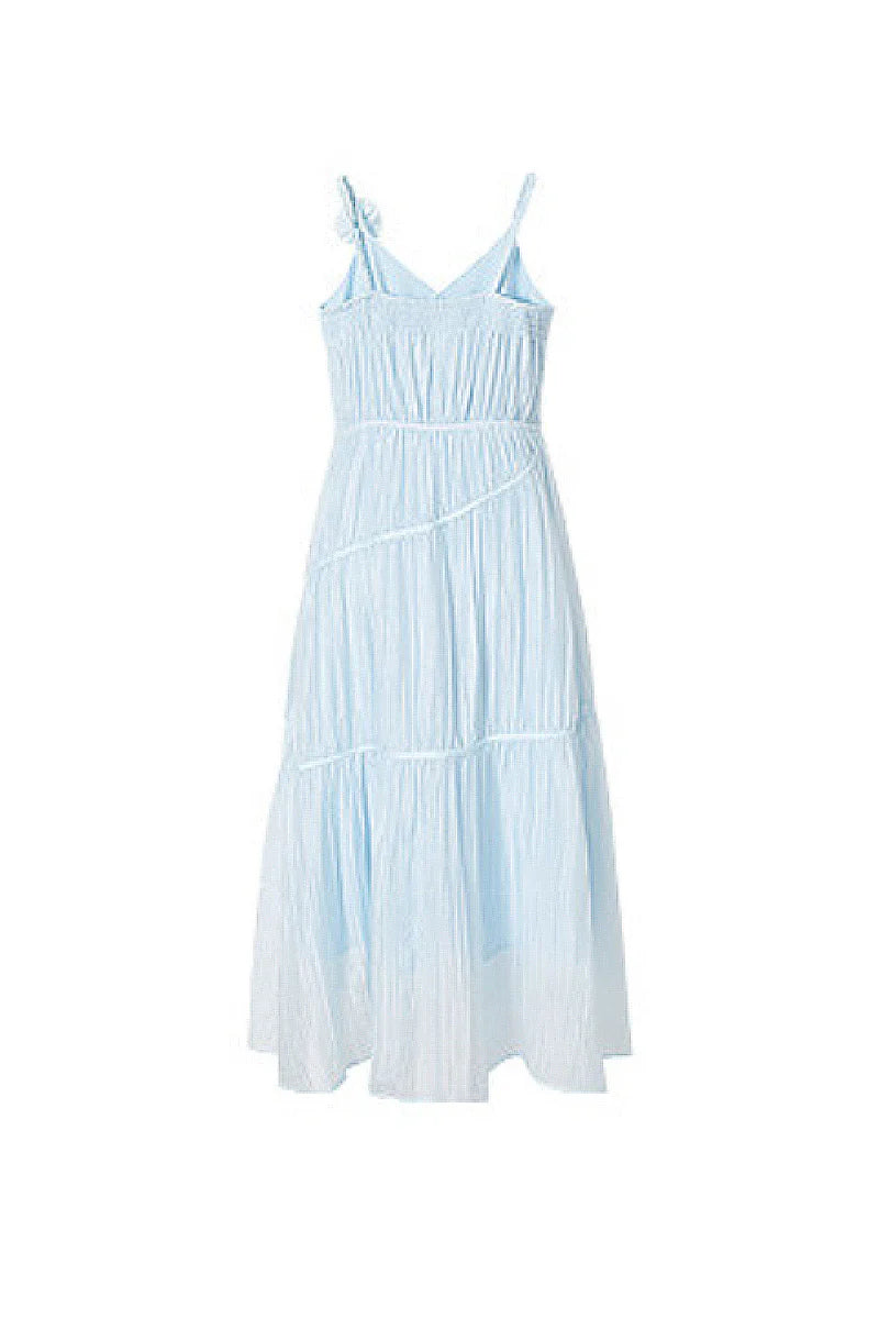 Baby Blue V-Neck Spaghetti-Strap Textured Midi Dress