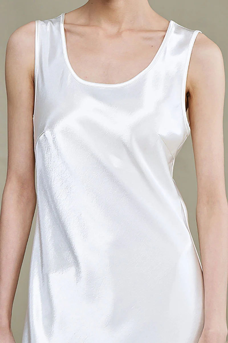 Satin Sleeveless Scoop-Neck Tank Midi Dress