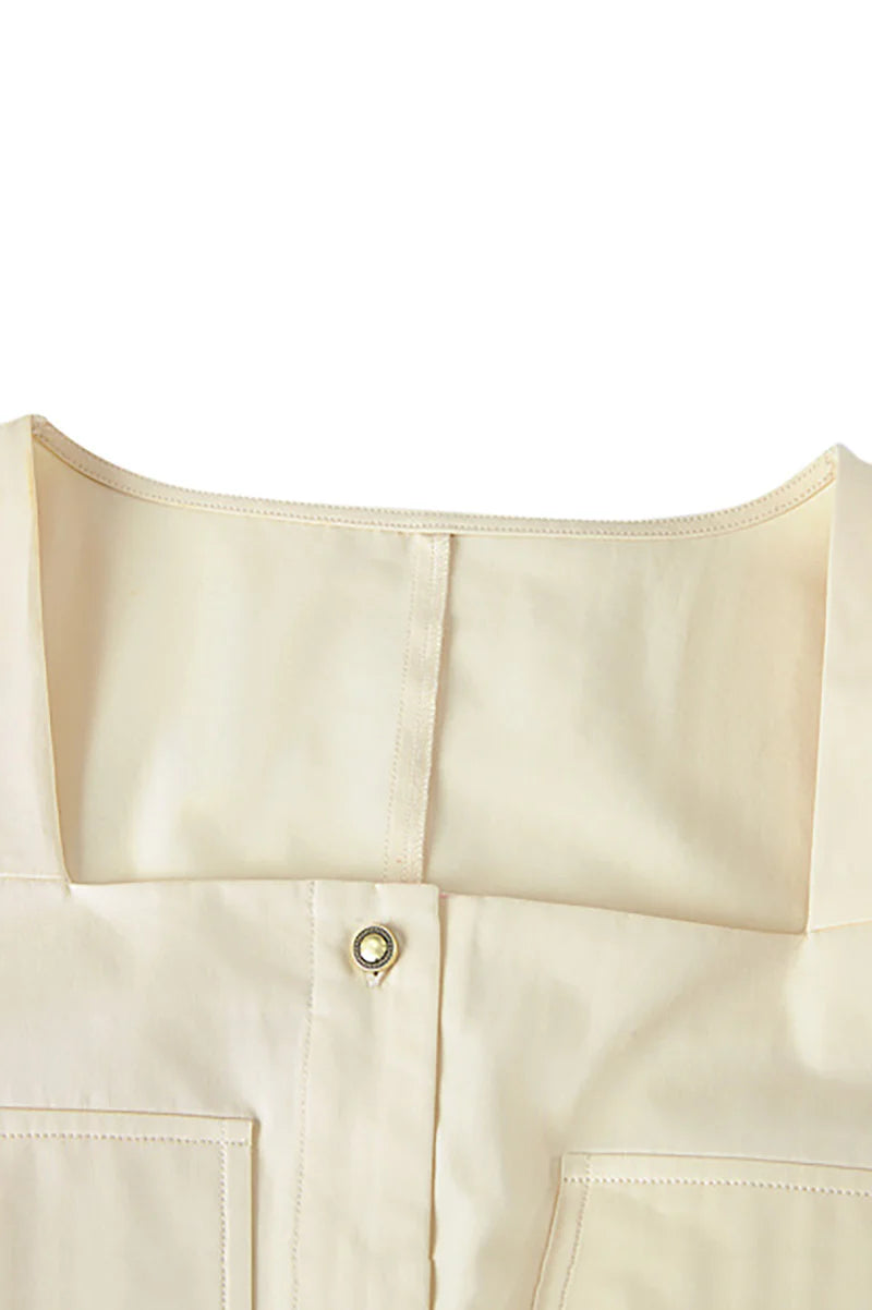 Ivory Cargo Square-Neck Belted Midi Dress