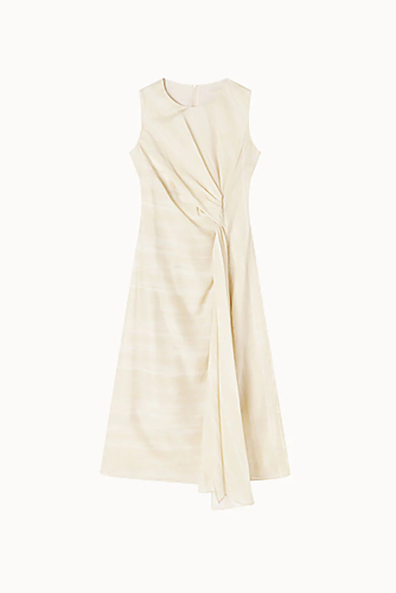 Draped Sleeveless Midi Dress in Yellow Ombre